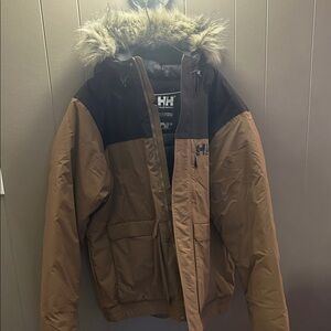 Helly Hansen Tan and Black Parka with Fur Trim